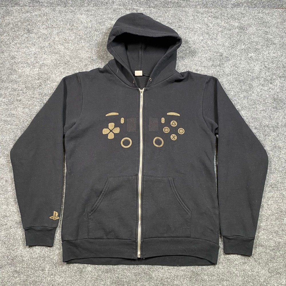 American Apparel PlayStation 4 F497 Flex Fleece Zip Hoodie Black Gold Large